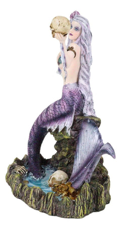 Large Sirens of The Seas Necromancer Gothic Mermaid Holding A Skull Figurine-3