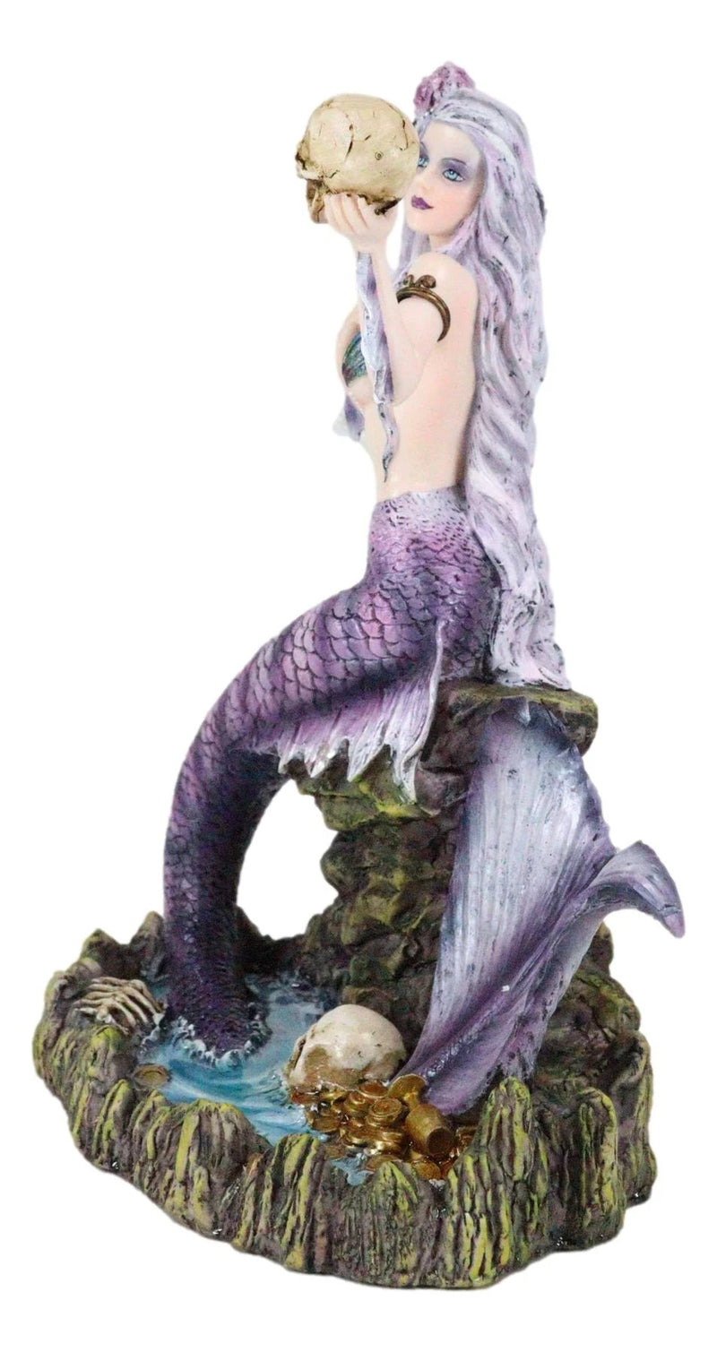 Large Sirens of The Seas Necromancer Gothic Mermaid Holding A Skull Figurine-3