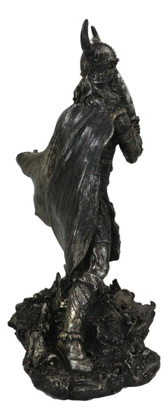 Viking Berserker Warrior With Bull Horn Helmet Wielding Sword Statue 10"H-3
