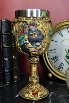 Egyptian Goddess Of Home And Women Bastet Cat With Scarab Wine Goblet Chalice-1