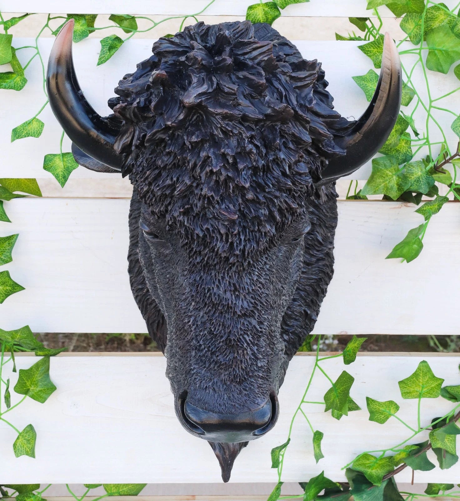 Large Bison Buffalo Hanging Wall Decor Sculpture Plaque Figurine 18.5" H-3