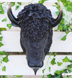 Large Bison Buffalo Hanging Wall Decor Sculpture Plaque Figurine 18.5" H-3
