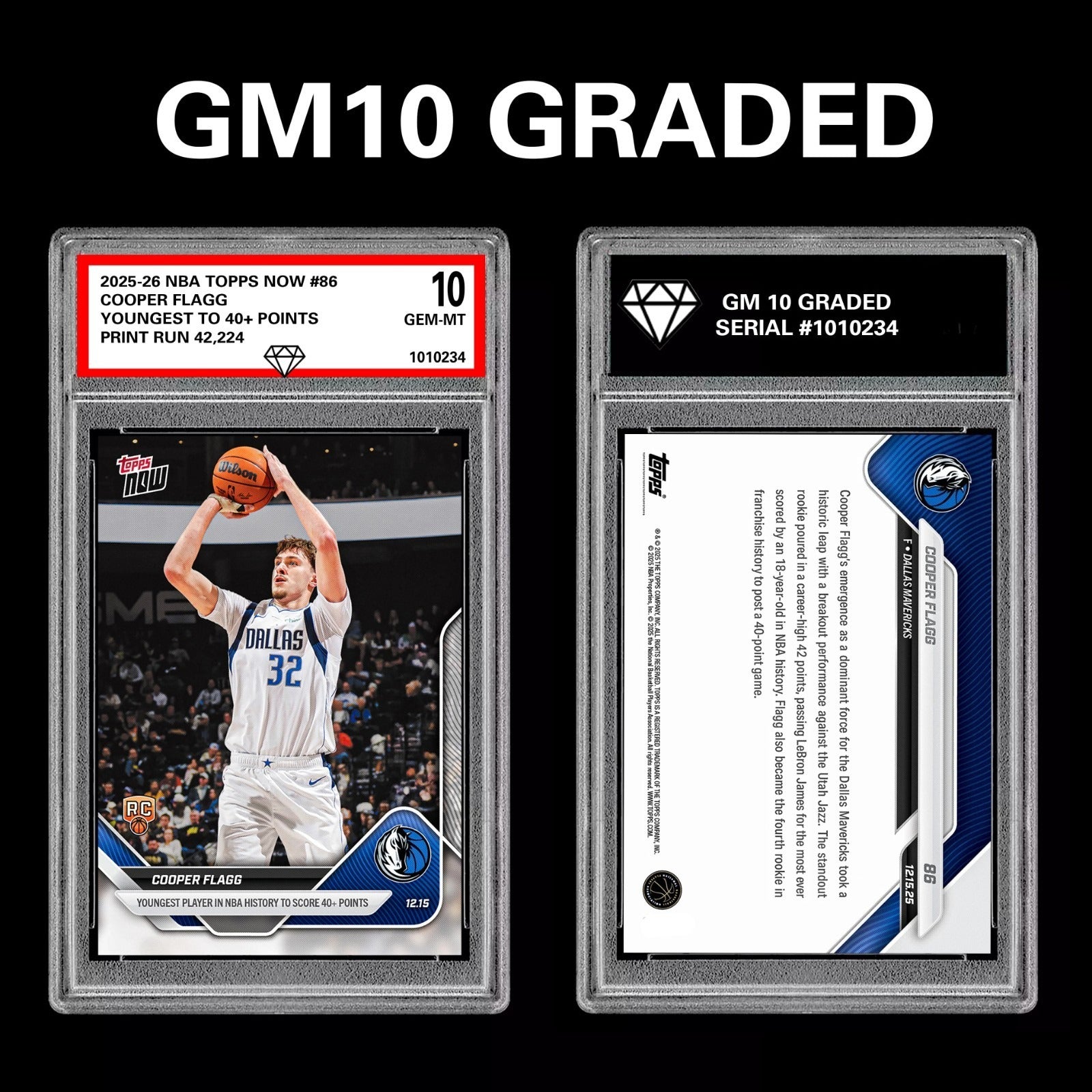 Graded 10 Cooper Flagg RC Rookie Card 2025-26 NBA Topps Now #86 Dallas