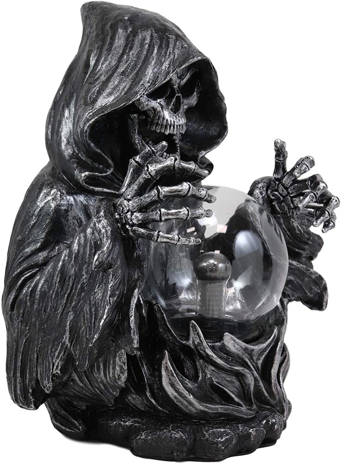 Gothic Alchemy Evil Grim Reaper Skeleton With Scrying Plasma Ball Lamp Statue-4
