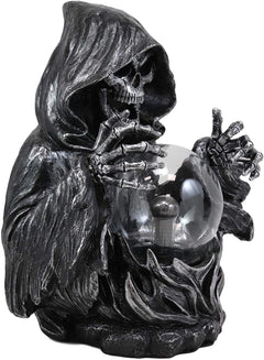 Gothic Alchemy Evil Grim Reaper Skeleton With Scrying Plasma Ball Lamp Statue-4