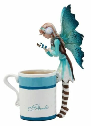 Amy Brown Teacup Creamy Hot Cocoa Whimsical Fairy Figurine 6"H-2