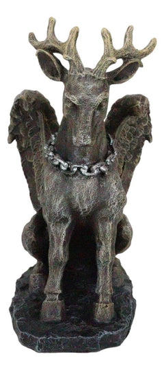 Gothic Sitting Winged Pegasus Stag Horned Gargoyle in Stoic Pose Statue 6.25"H-4