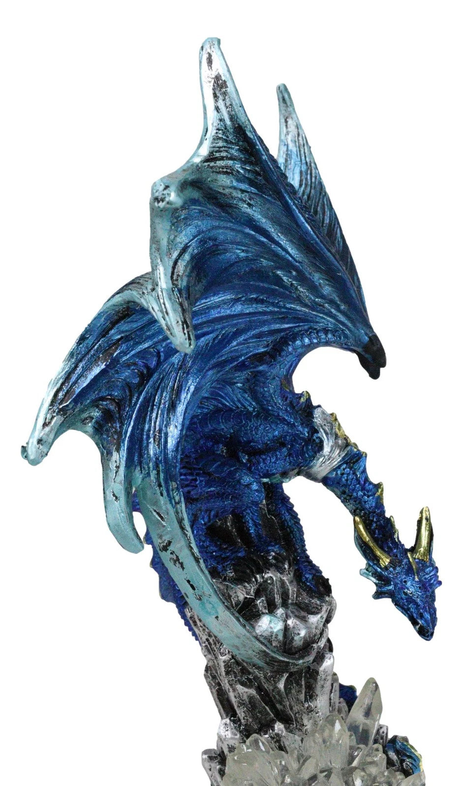 Armored Blue Guardian Water Elemental Dragon On LED Crystals Pedestal Figurine-5