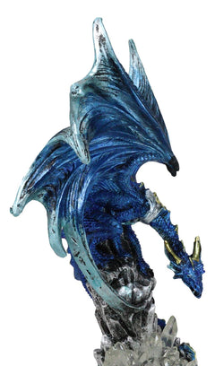 Armored Blue Guardian Water Elemental Dragon On LED Crystals Pedestal Figurine-5