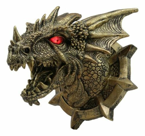 Castle Dungeon Chained Golden Dragon Wall Plaque Decor Color Changing LED Eyes-4