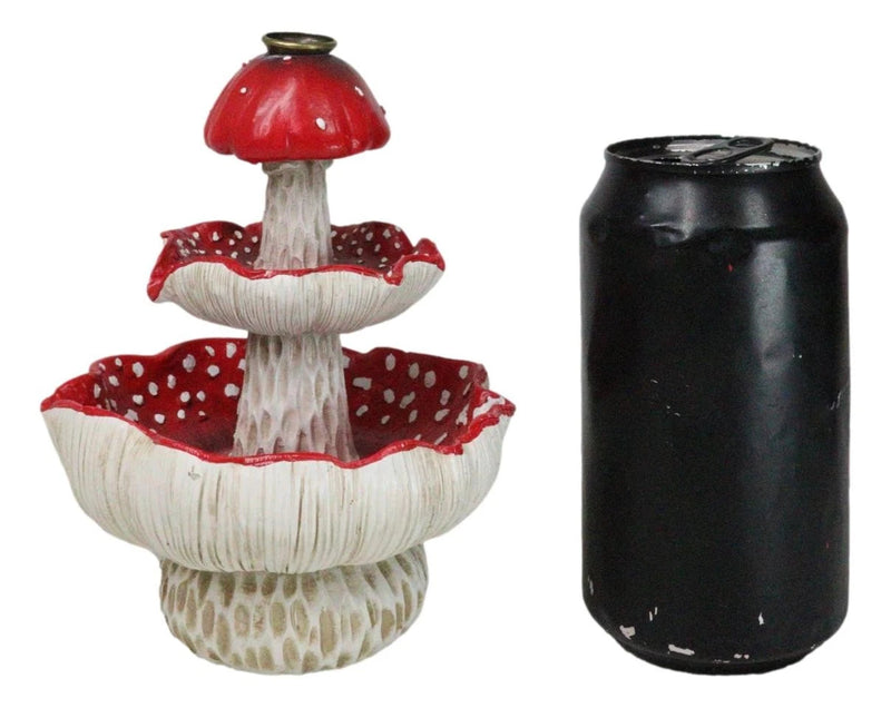 Enchanted Fairy Garden Red 3 Tiered Toadstool Mushrooms Backflow Incense Burner-3