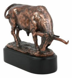 Wall Street Charging Bull Bronze Electroplated Resin Statue With Pedestal Base-2