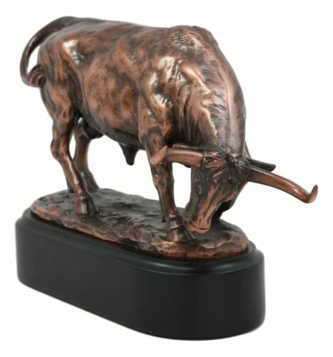 Wall Street Charging Bull Bronze Electroplated Resin Statue With Pedestal Base-2