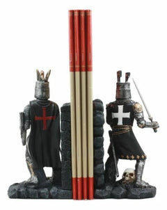 Black And White Medieval Crusader Knight Bookends Statue 7.5"H Set Suit Of Armor-4