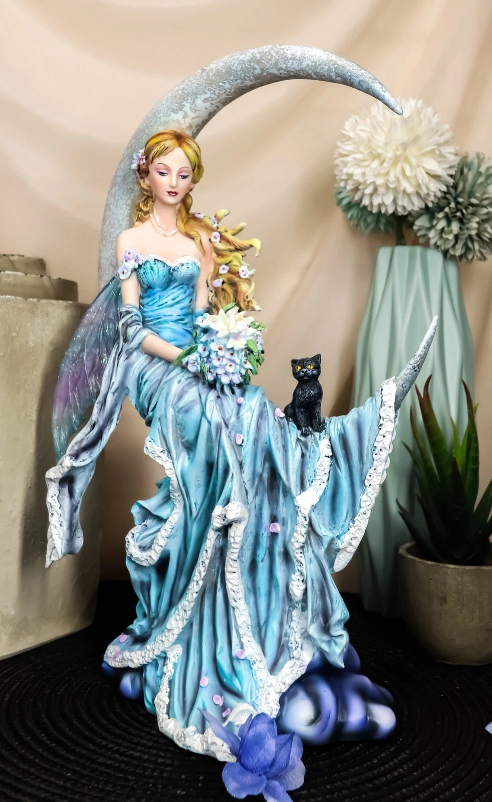 Large Celestial Moon Water Elemental Fairy Statue 11"H By Nene Thomas-1