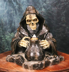 Grim Reaper Skeleton Wizard Chanting Spells Backflow Incense Cone Burner Statue-1