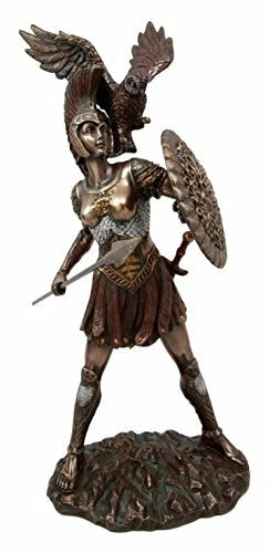 Athena Minerva With Wise Owl Statue Goddess Of Wisdom Sculpture 12"H-2