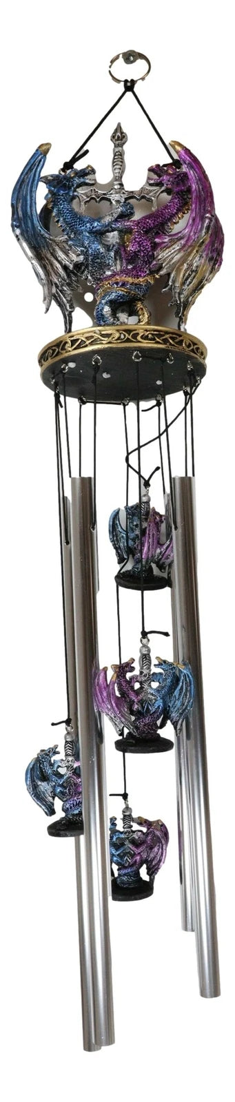 Yin Yang Day and Night Twin Dragons Excalibur Sword Wind Chime Home Patio Decor-5