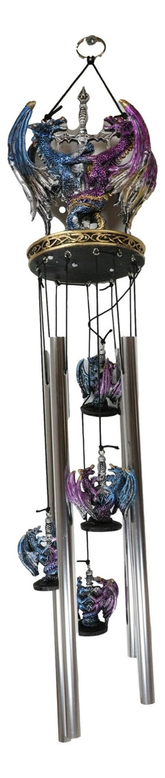 Yin Yang Day and Night Twin Dragons Excalibur Sword Wind Chime Home Patio Decor-5