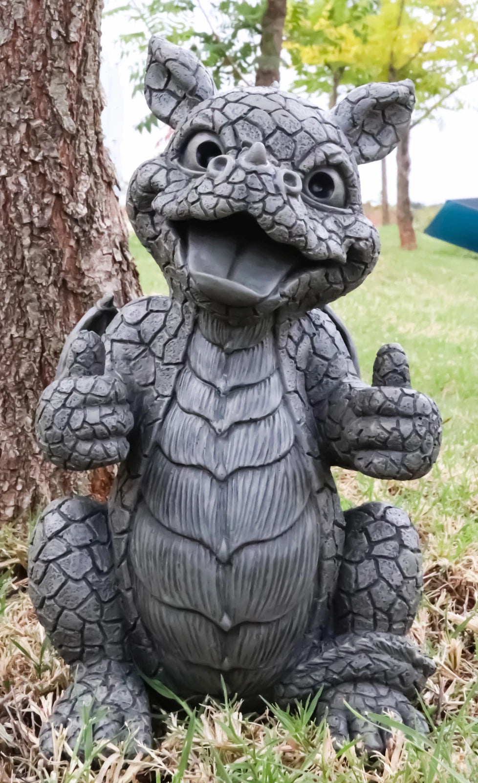 Whimsical Good Job Thumbs Up Dragon Garden Statue Faux Stone Resin Finish 10"H-1