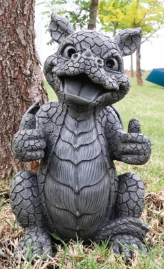 Whimsical Good Job Thumbs Up Dragon Garden Statue Faux Stone Resin Finish 10"H-1