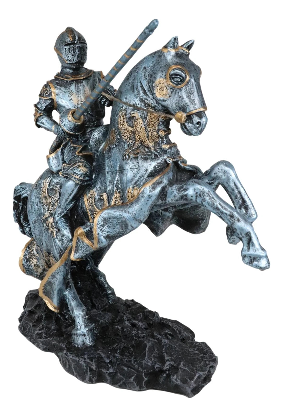 Medieval Champion Knight In Suit Of Armor With Lance On Horse Figurine-5