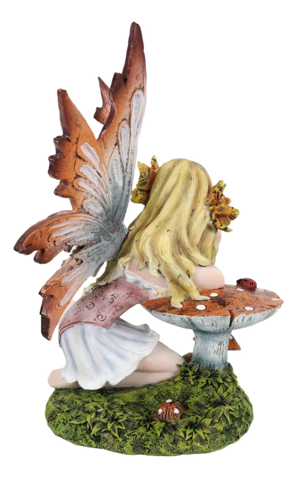 Enchanted Forest Fall Ladybug Mushroom Fairy Sitting by Toadstools Figurine-4