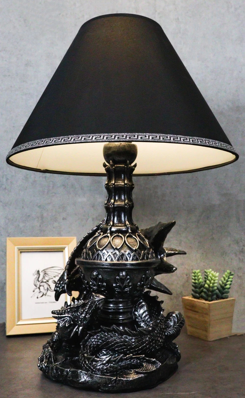 Climbing Gothic Dragon Desktop Table Lamp Statue Decor With Shade 19"H-1