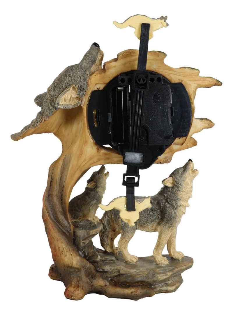 Howling Gray Wolves Family Table Clock with Pendulum 10.5" Height Decor-4