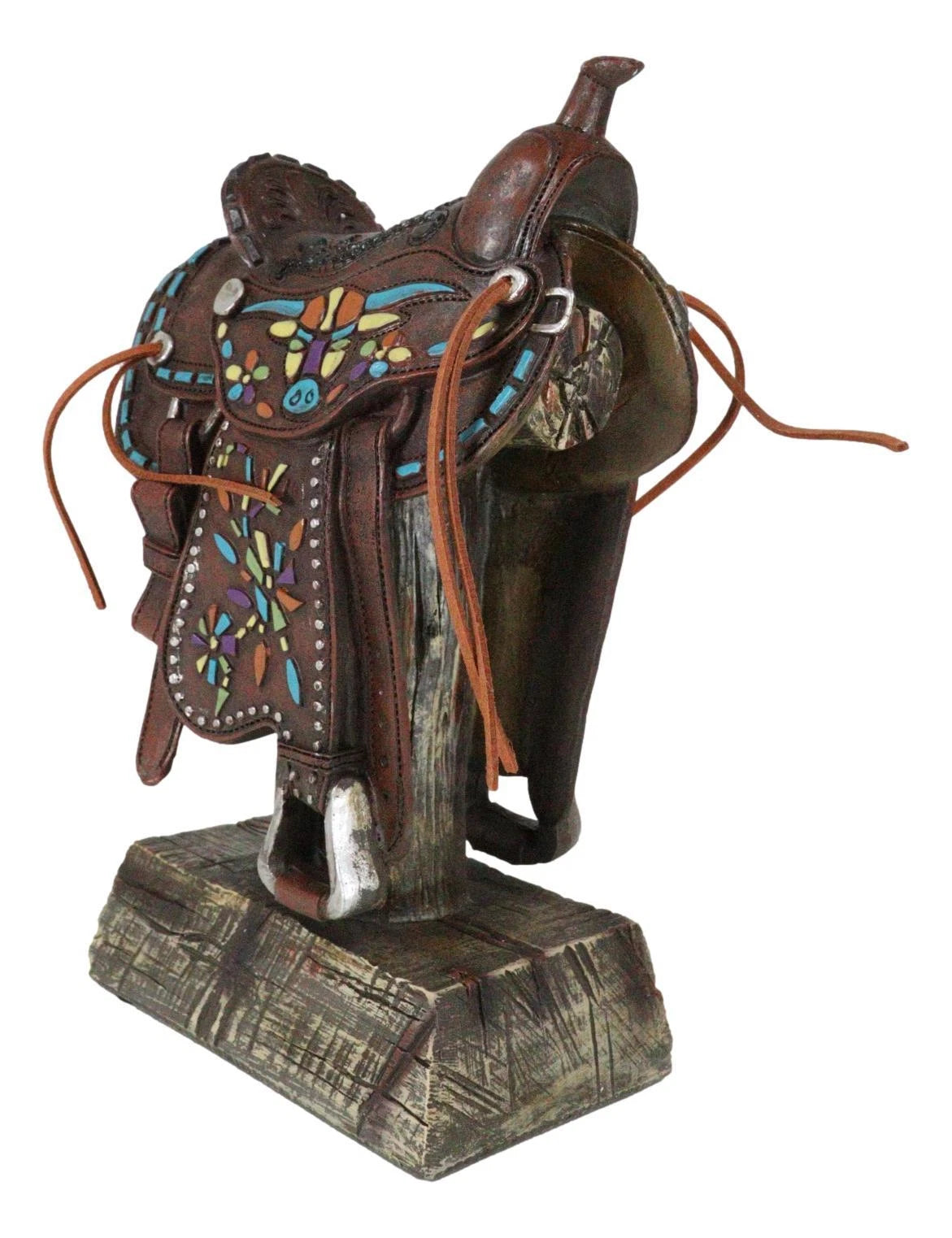 Figura de vaquero de cuero sintético estilo rústico occidental con diseño de vaca de cuernos largos-3