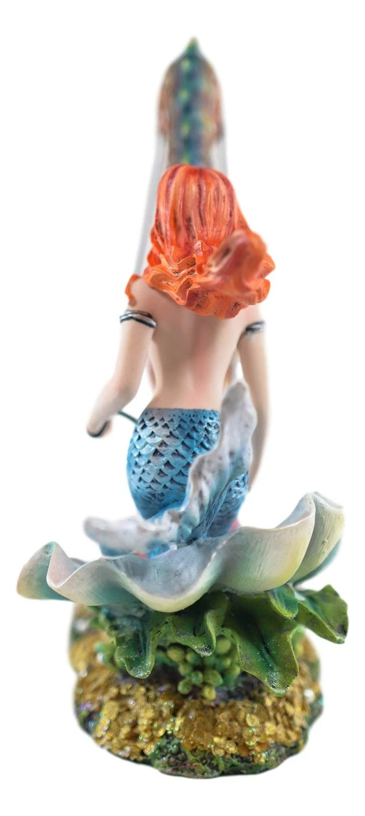 Nouveau Nautical Ocean Mermaid On Clam Riding Seahorse Chariot Statue 10"H-2