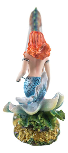 Nouveau Nautical Ocean Mermaid On Clam Riding Seahorse Chariot Statue 10"H-2