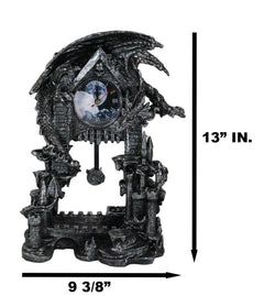 Large Gothic Smaug Dragon Overlord Guarding Castle Pendulum Table Clock Statue-2