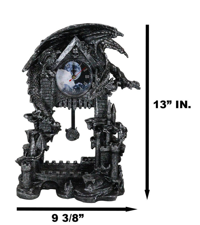 Large Gothic Smaug Dragon Overlord Guarding Castle Pendulum Table Clock Statue-2
