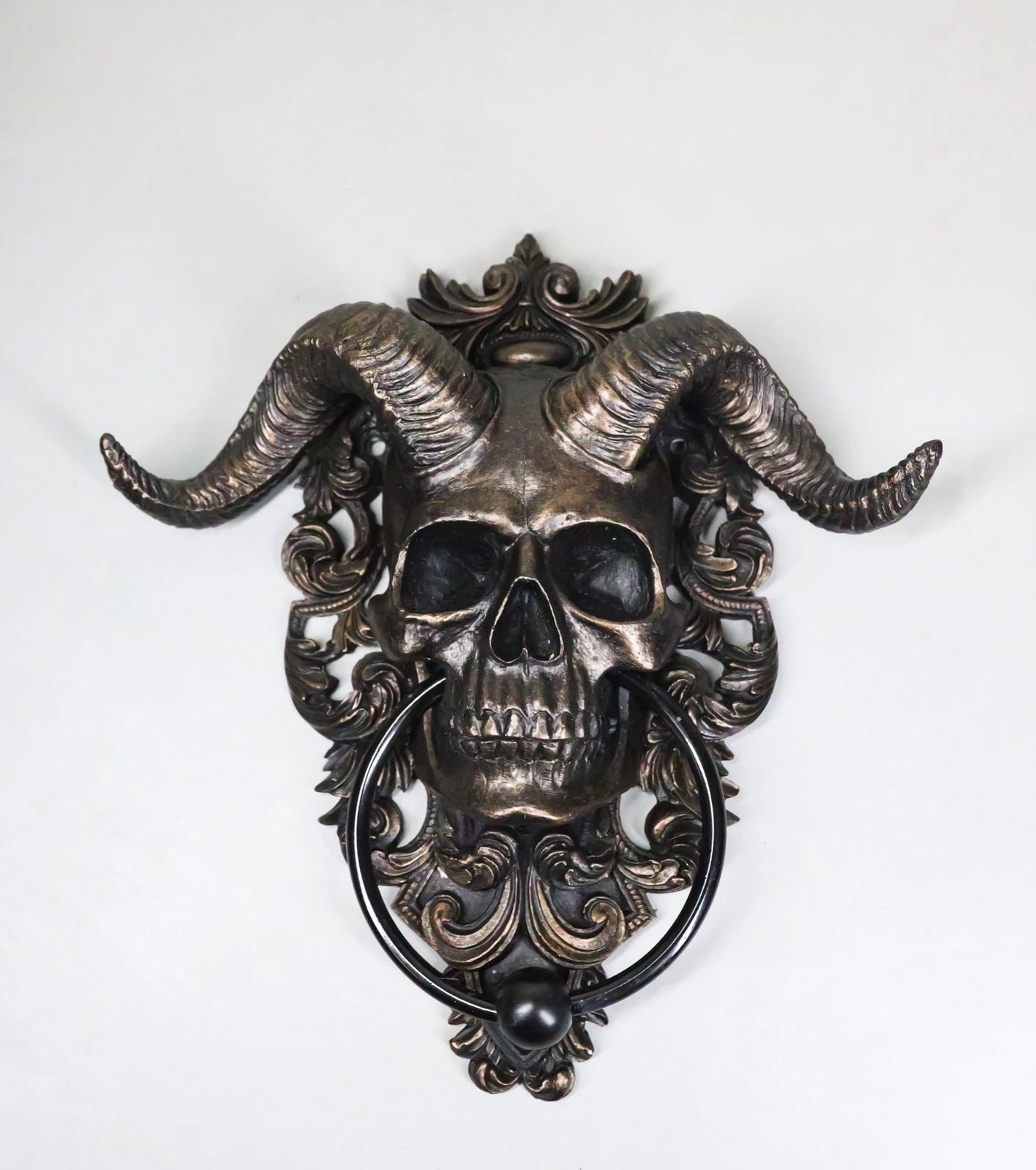 Baphomet Horned God Skull Hanging Door Knocker with Built in Striker Plate-5