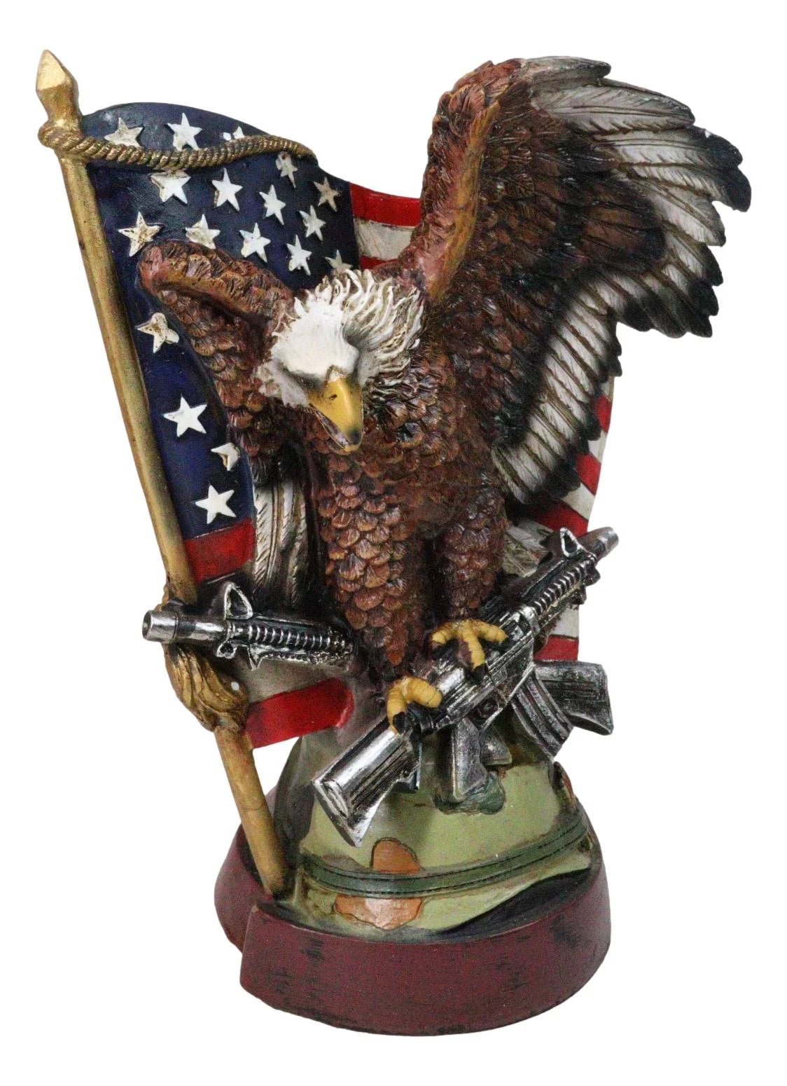 Bald Eagle With Crossed Rifles Soldier Helmet By Star Spangled US Flag Figurine