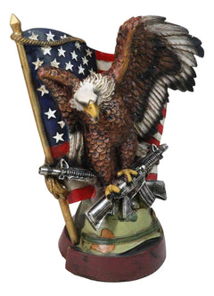 Bald Eagle With Crossed Rifles Soldier Helmet By Star Spangled US Flag Figurine-2