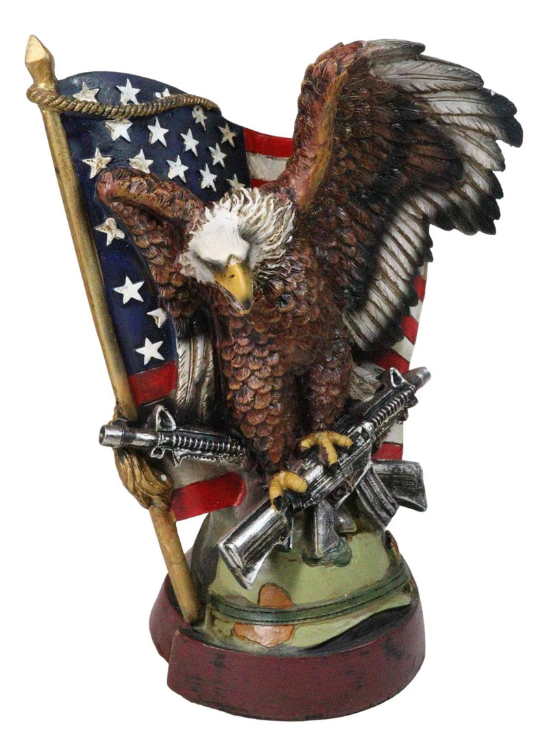 Bald Eagle With Crossed Rifles Soldier Helmet By Star Spangled US Flag Figurine-2