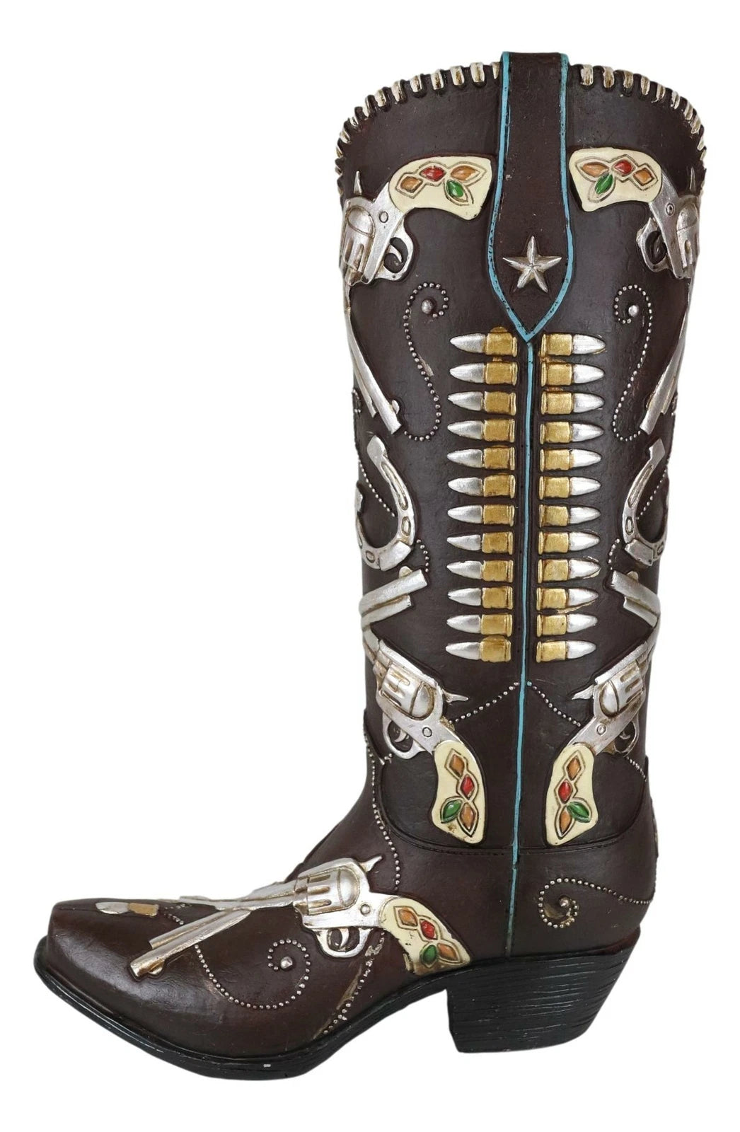 Six Shooter Pistols And Bullets Cowboy Boot Decorative Vase Planter Figurine-3