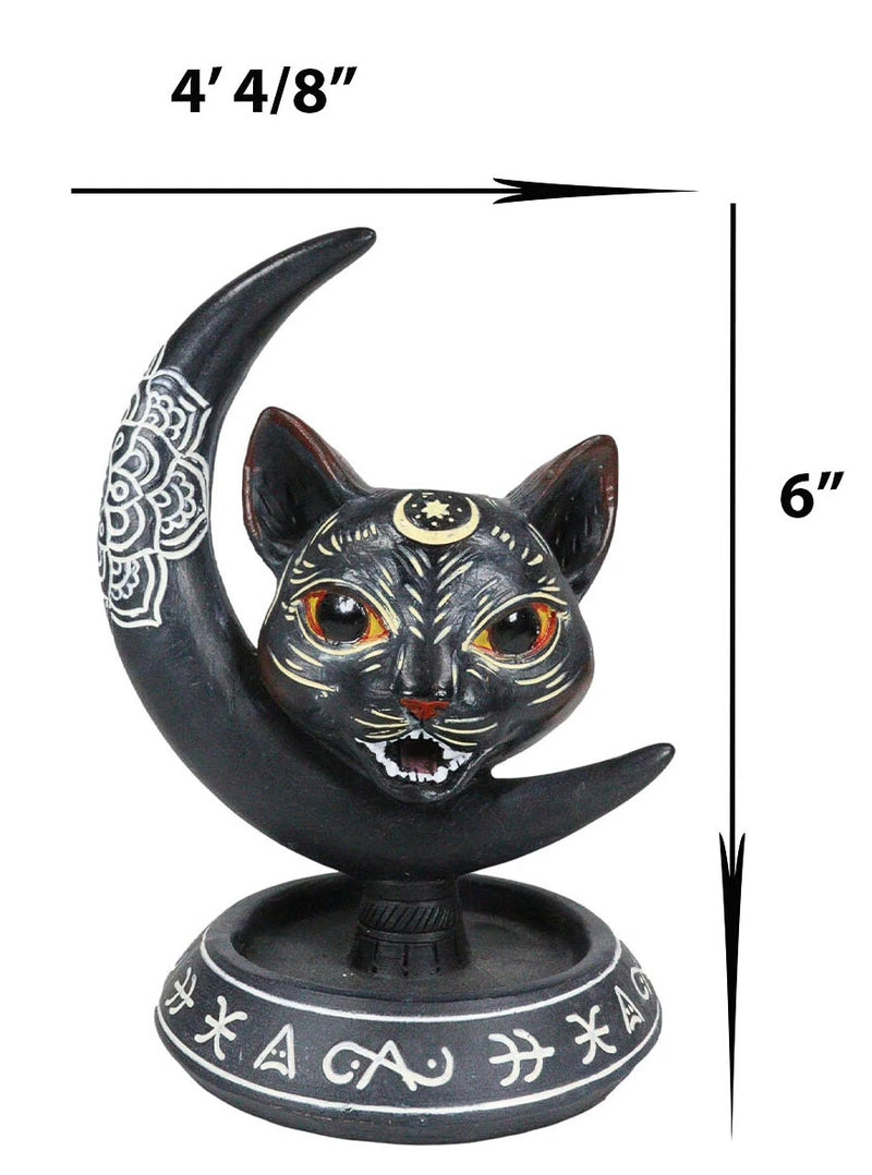 Occult Wicca Sacred Geometry Black Cat Crescent Moon Backflow Incense Burner-5