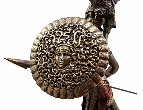 Athena Minerva With Wise Owl Statue Goddess Of Wisdom Sculpture 12"H-3