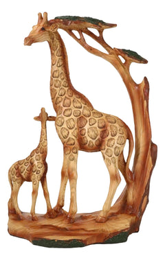 Safari Savannah Giraffe Family In Scenic Forest Faux Wooden Cutout Figurine-2