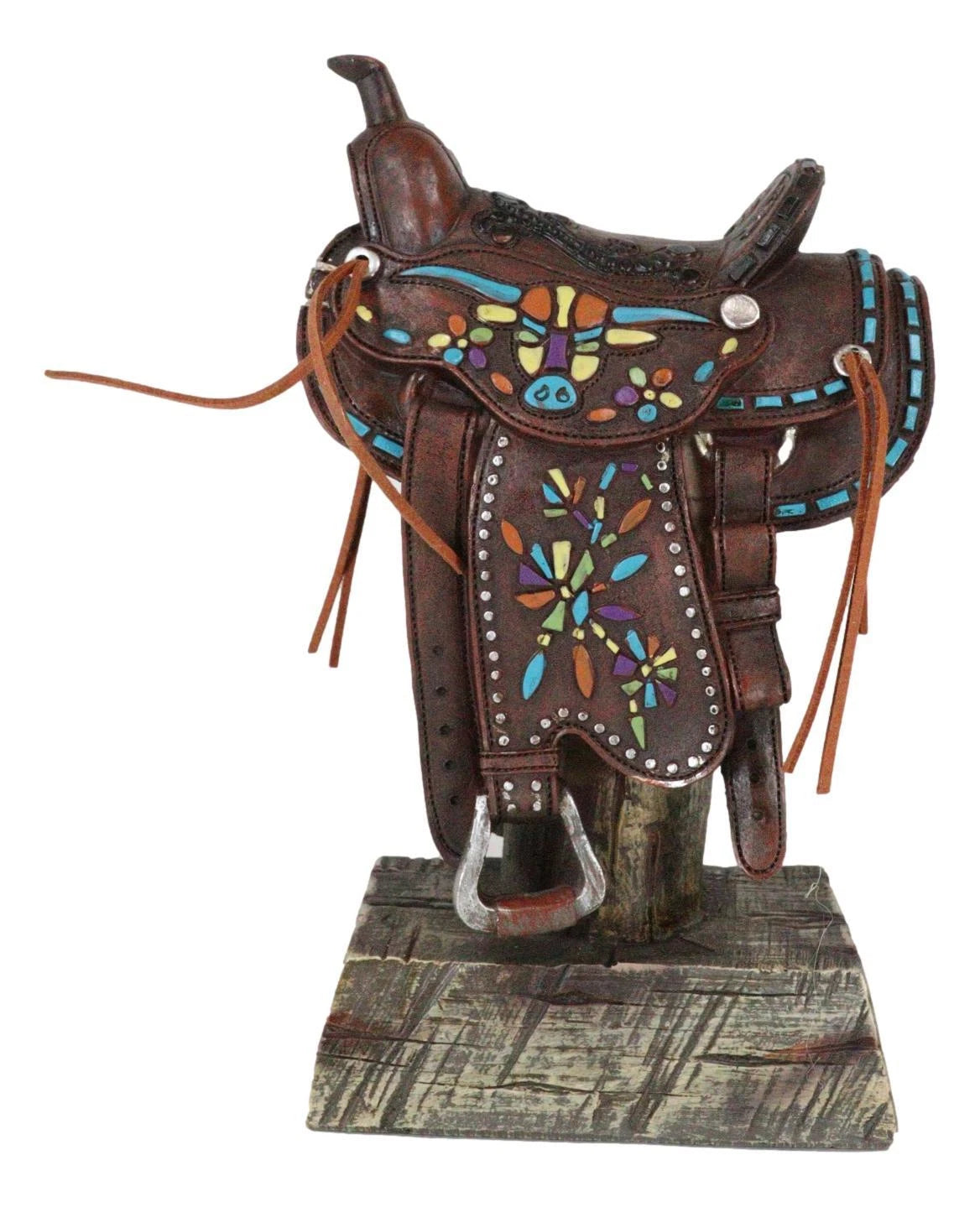 Figura de vaquero de cuero sintético estilo rústico occidental con diseño de vaca de cuernos largos-4