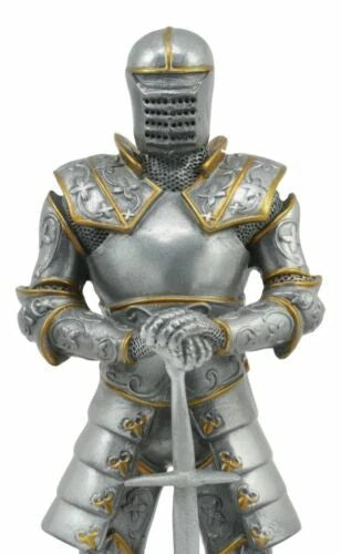 Italian Medieval Knight Statue On Black Pedestal Base 9"Tall Suit of Armor-3