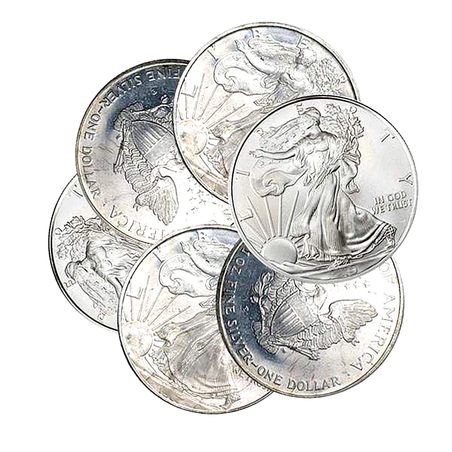 Moneda aleatoria de $1 American Silver Eagle (2010-2018), imperfecta, con manchas tonificadas, etc.
