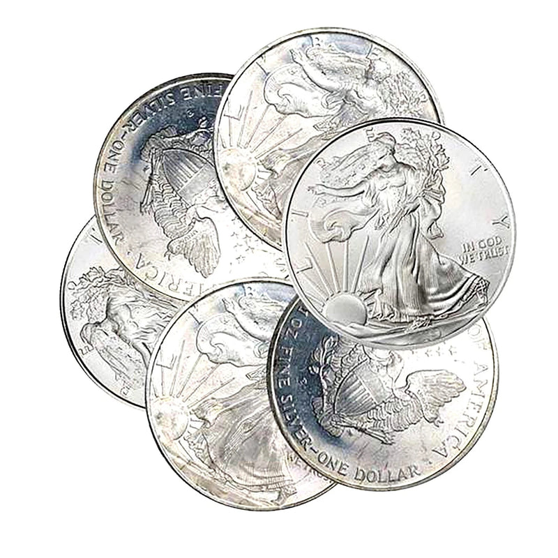 Moneda aleatoria de $1 American Silver Eagle (2010-2018), imperfecta, con manchas tonificadas, etc.-1