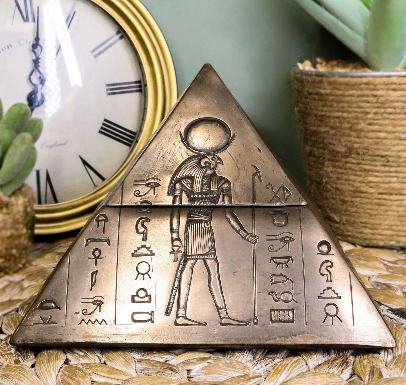 Ancient Egyptian Isis Sekhmet Horus Anubis Pyramid Jewelry Trinket Box 6"L