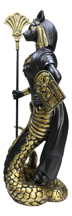11"H Egyptian Bastet Cat With Snake Holding Spear & Shield Statue 11"H-6