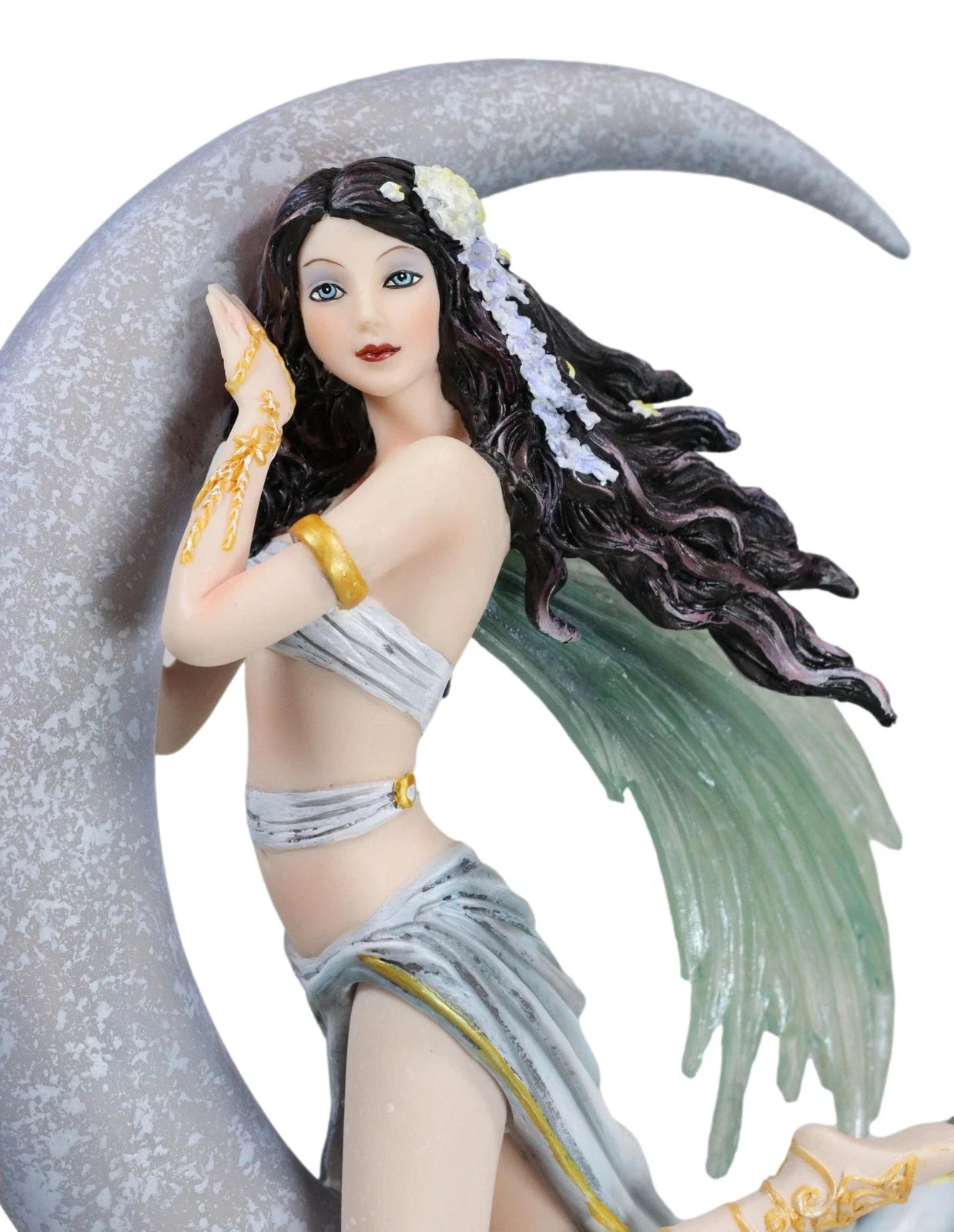 Celestial Dream Voyage Crescent Moon Lullaby Fairy Floating On Clouds Statue-6
