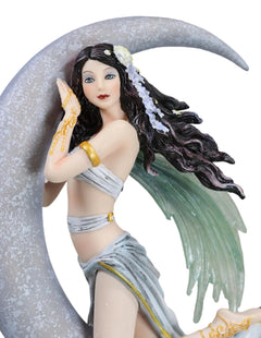 Celestial Dream Voyage Crescent Moon Lullaby Fairy Floating On Clouds Statue-6